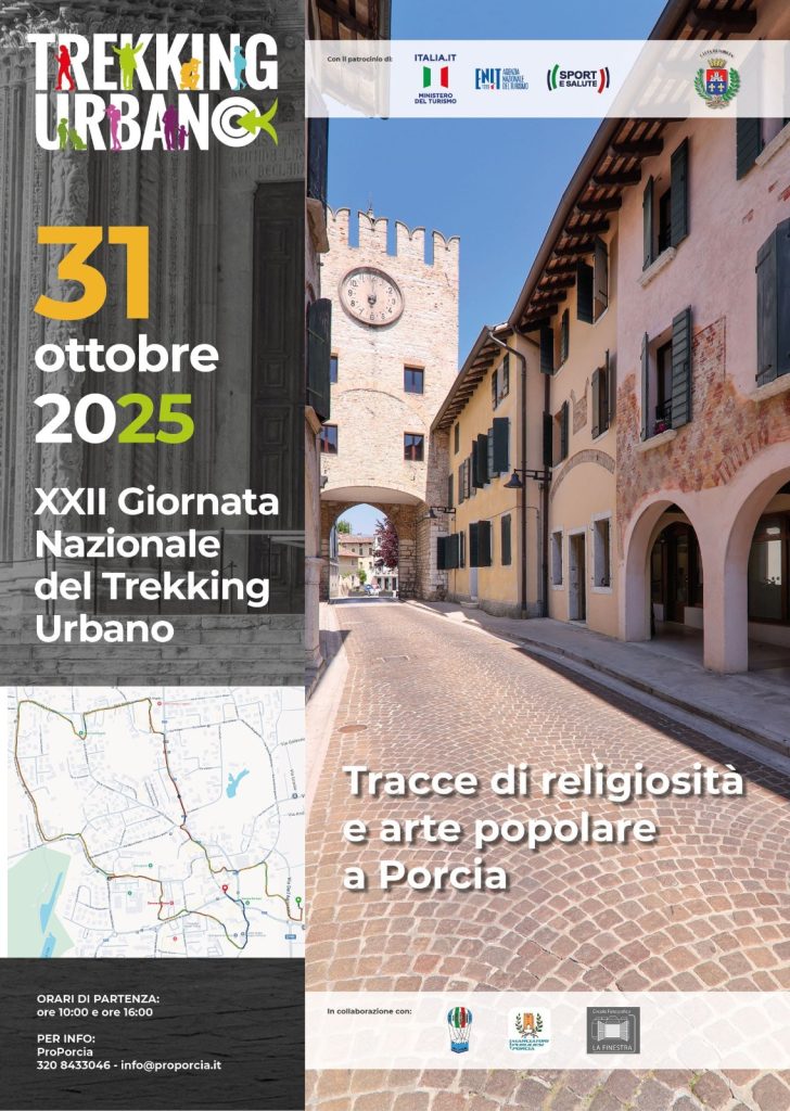 Trekking Urbano 31 ottobre 2025. 12^ giornata internazionale del trekking urgano. ORARI DI PARTENZA: ore 10:00 e ore 16:00 PER INFO: ProPorcia 320 8433046 o info@proporcia.it